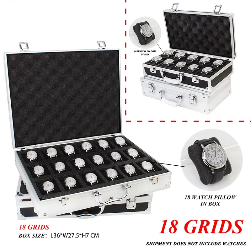Portable 18 Girds Luxury Premium Quality Watch Box Aluminum Alloy Produc Pattern Storage Clock Box Collection Display Gift Boxes