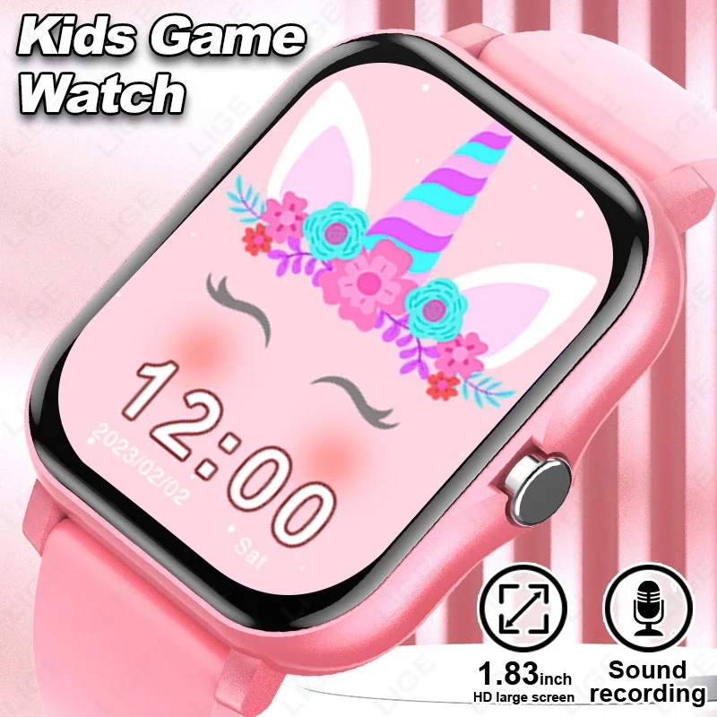 

Kids Smart Watch with Audiobooks Puzzle Games Pedometer 1.83"Touch Screen IP68 Waterproof Kid Watch Brithday Gift for Girls Boys