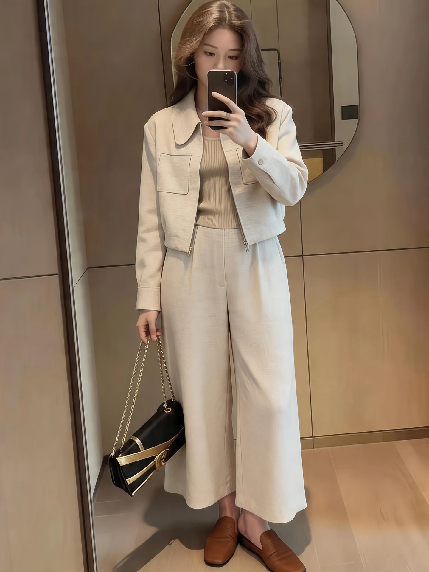

Casual Chic Women's Two-Piece Set Spring 2026 Fashion Turn-down Collar Jacket And Pants Ensemble Comfortable Style Adult Wear