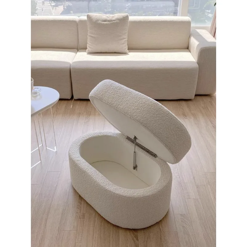 Korean ins style minimalist makeup stool, white flannel, foldable storage box, household shoe changing stool, sofa stool