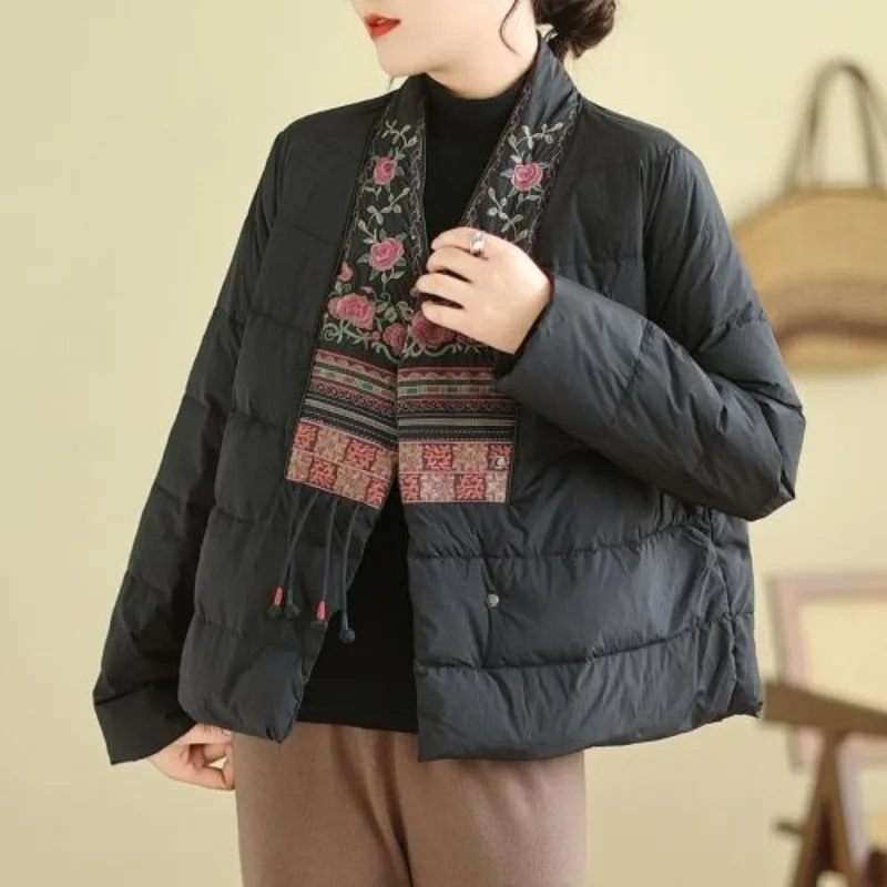 Women's Fall Winter Tops Coat Cotton Coat Vintage Embroidery Light Thin Leisure Simple Premium Comfortable New Versatile Niche