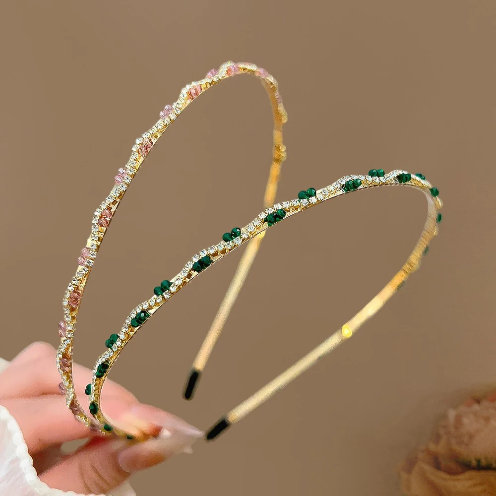 Trendy Retro Thin Rhinestone Hair Band for Ladies Fairy Shiny Crystal Press Hair Headband Fashion Headwear Versatile Daily