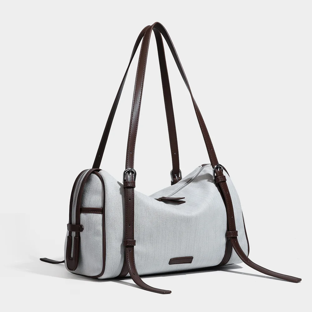 Commuting cotton and linen Boston bag 2026 autumn and winter casual pillow bag shoulder bag simple old money style armpit bag