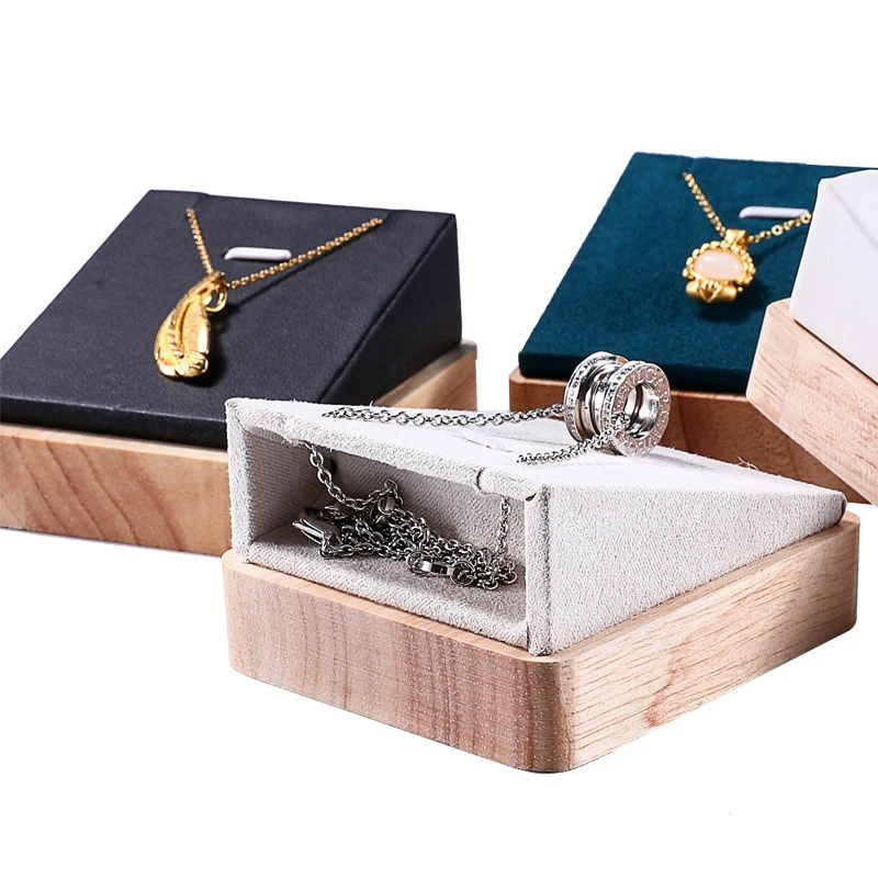 

Wooden Base+Velvet Jewelry Pendant Necklace Earring Display Stand Holder Women Shopwindow Jewelry Organizer Trays Box