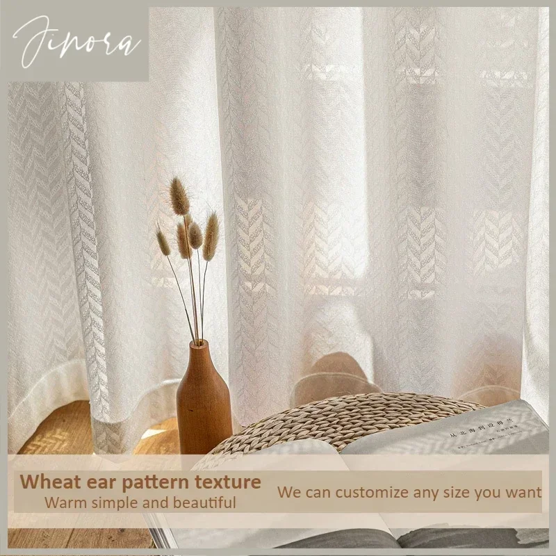 Pattern Tulle Curtains For Living Room Bedroom Dining Study Hall Simple Decor Warm Colors Custom Size Japanese Style Wheat Ear
