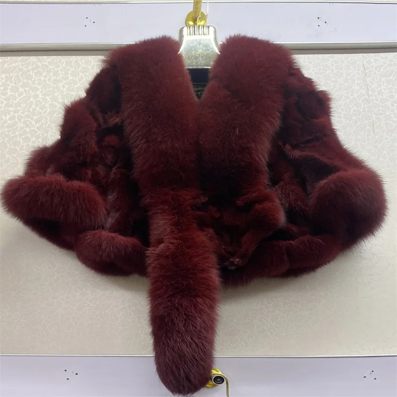 Autumn and Winter Real Fox Fur Coat Shawls Neckline Jacket Women Natural Fur Shawl Short Trend Personality Lady Fur Poncho
