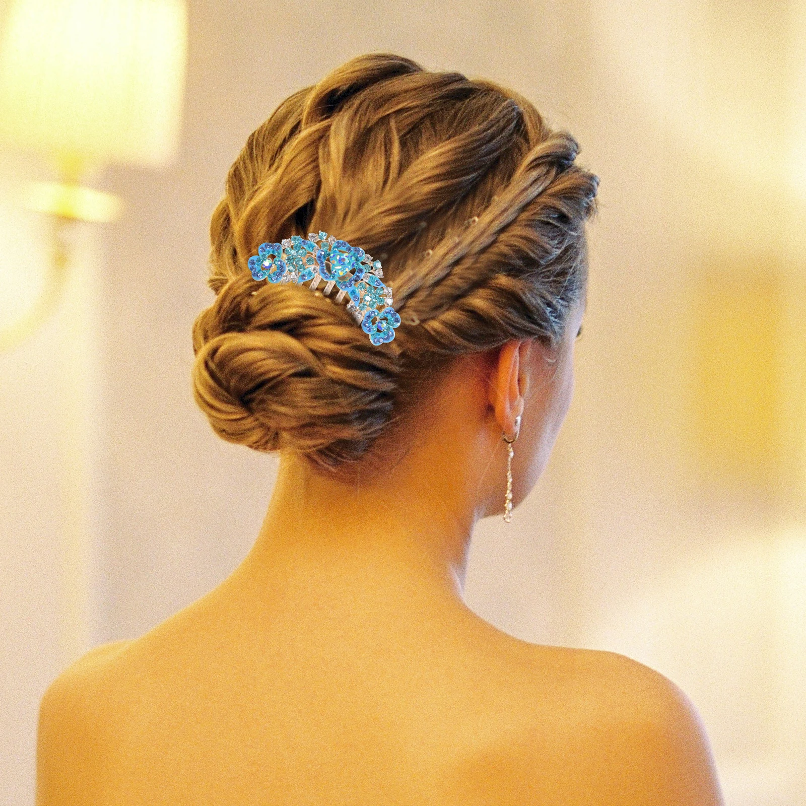 

Rhinestone Accessories Women Blue Hairpins Fine Hair Decorative Comb Hanfu Flower Wedding Clip Styling Mom Gift Hair Care