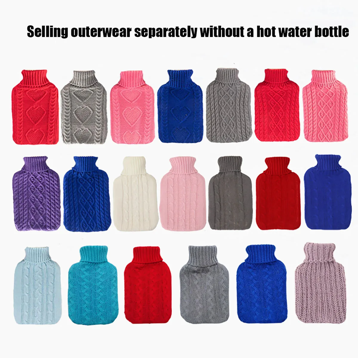 Large Natural Rubber 2L Hot Water Bottle Bag Warm Faux Fur Fleece Knitted Cover