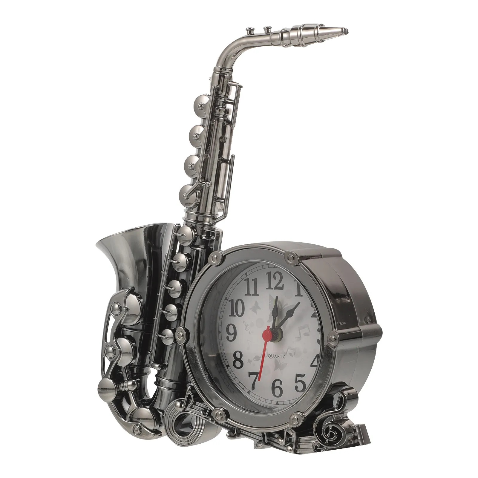 Saxophone Shaped Retro Vintage Alarm Clock Decorative Bedside Table Clock Stylish for Bedroom Office Roman Numeral Clock,