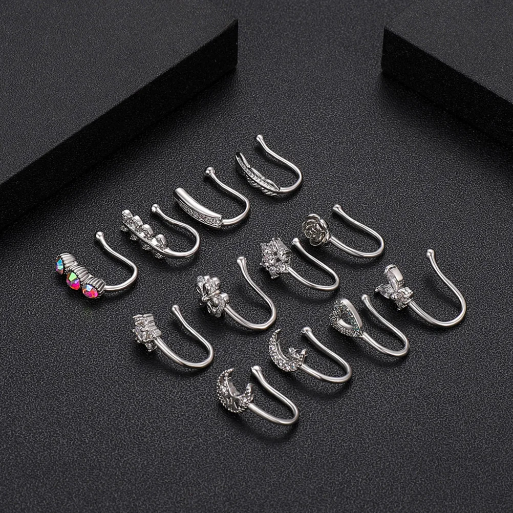 12 قطعة الزركون كليب مجوهرات للنساء لا ثقب وهمية الأنف الدائري موضة ديكور الحفلات سيدة أنيقة الأنف الزينة