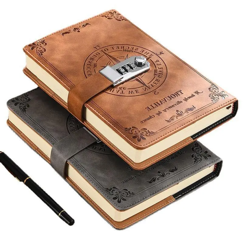 A5 2024 Notebook Retro Password Book with Lock Diary Binder Thickened Creative Hand Ledger Student Notepad Stationery 200 Pages