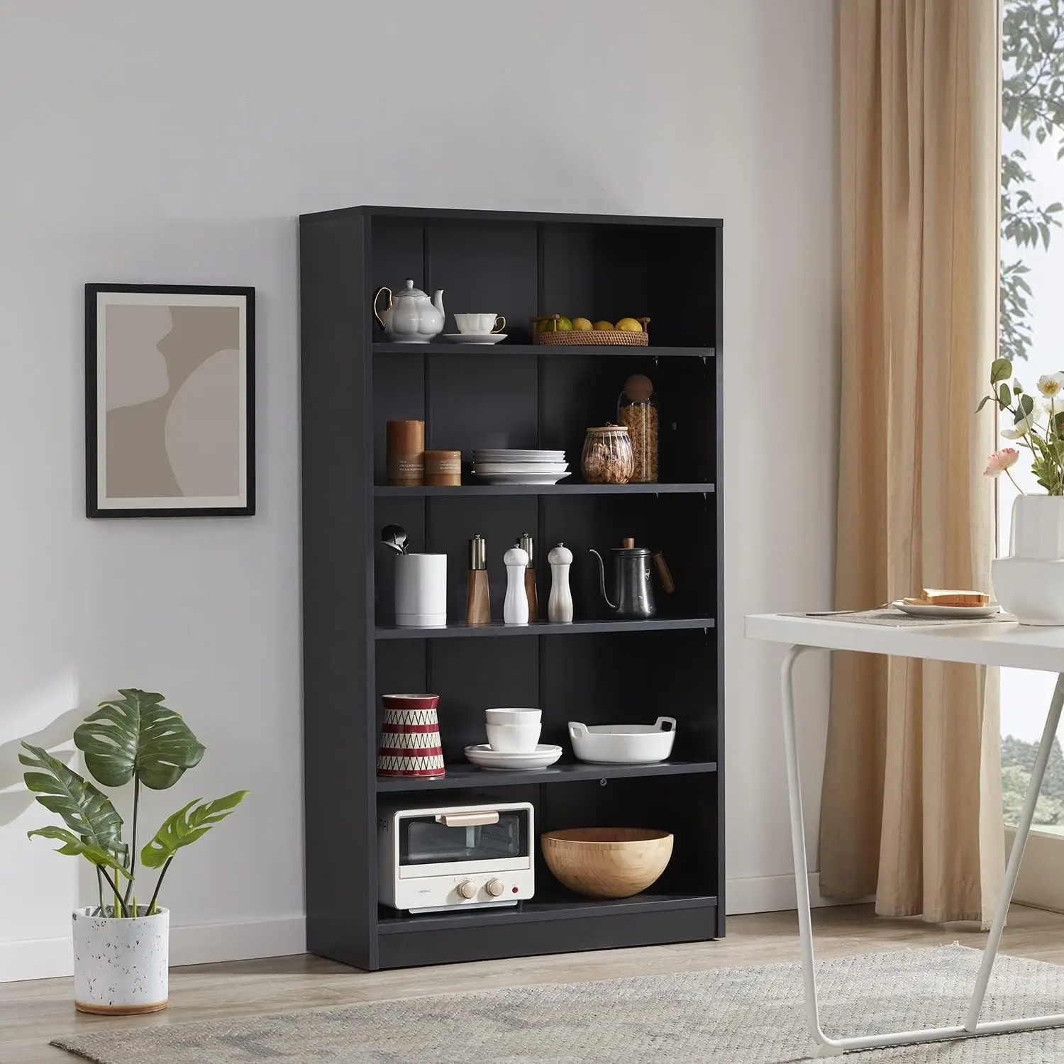 Black Bookshelf for Bedroom 5 Shelf Office Bookcase 60 Inches Tall Modern Wood Bookshelf for Living Room 5 Tier Wide Mang