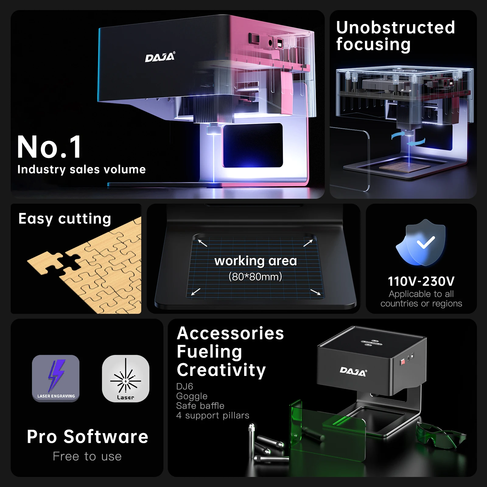 DAJA DJ6 レーザー彫刻機ミニポータブル Bluetooth DIY カット彫刻機 
