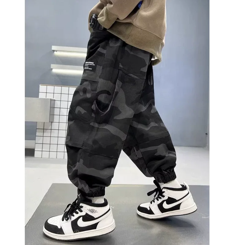 Boys Casual Cargo Pants Spring Autumn Big Kids Sport Long Pants Teenage Streetwear Baggy Trousers Children Fashion Joggers Pants