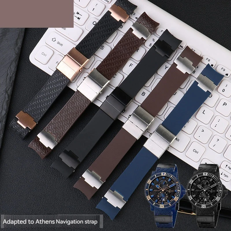 22mm für ulysse nardin silikon kautschuk armband 263 taucher gebogenes end armband wasserdicht männer uhr zubehör mit metall