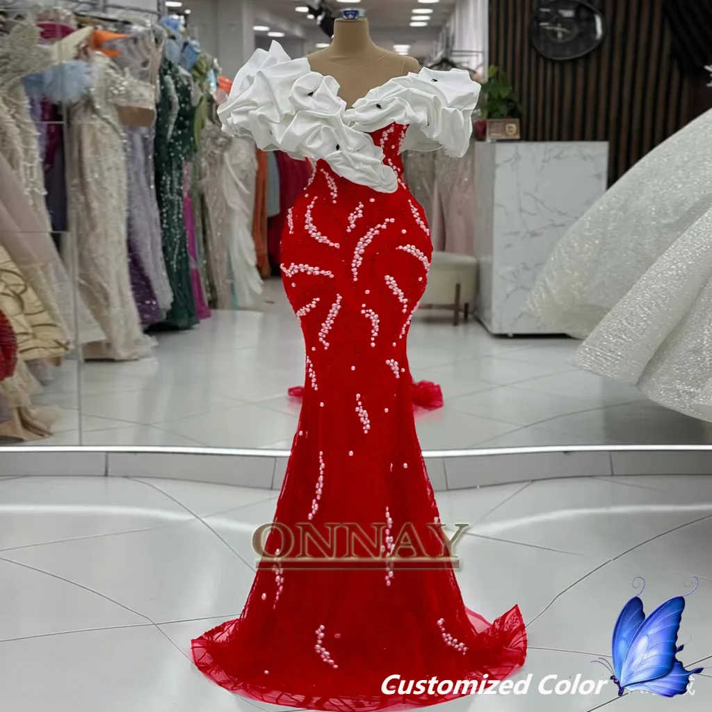 Customized Luxury Dubai Prom Dresses Off Shoulder for Women Pearls Saudi Arabia Gala Bespoke Party Gown Vestidos De Fiesta Plus image 6