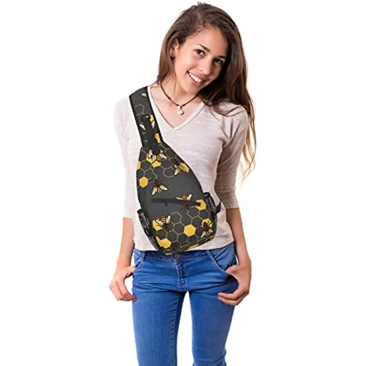 Bee Sling Bag Crossbody Travel senderismo Bags Mini mochila de pecho Casual Shoulder Daypack para mujeres y hombres, ligero