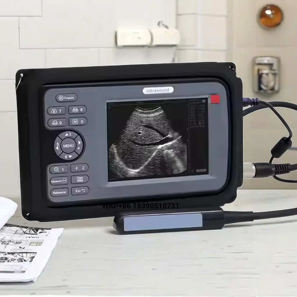 Portable veterinary ultrasound scanner device for detection of cattle, pigs, horses and goats for farm use
