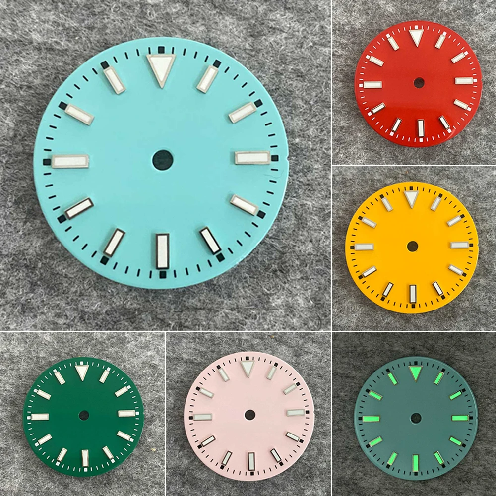 29mm Simple Watch Dial for ETA 2836 Miyota 8215 No Calendar Green Luminous Dials Watch Face for NH35 Movement