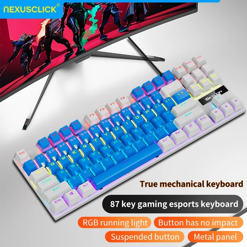 NexusClick K87 Mechanical Gaming Keyboard,Wired USB Plug&Play 50 Million Keystroke Shaft RGB Full Key No Conflict Office Keycaps