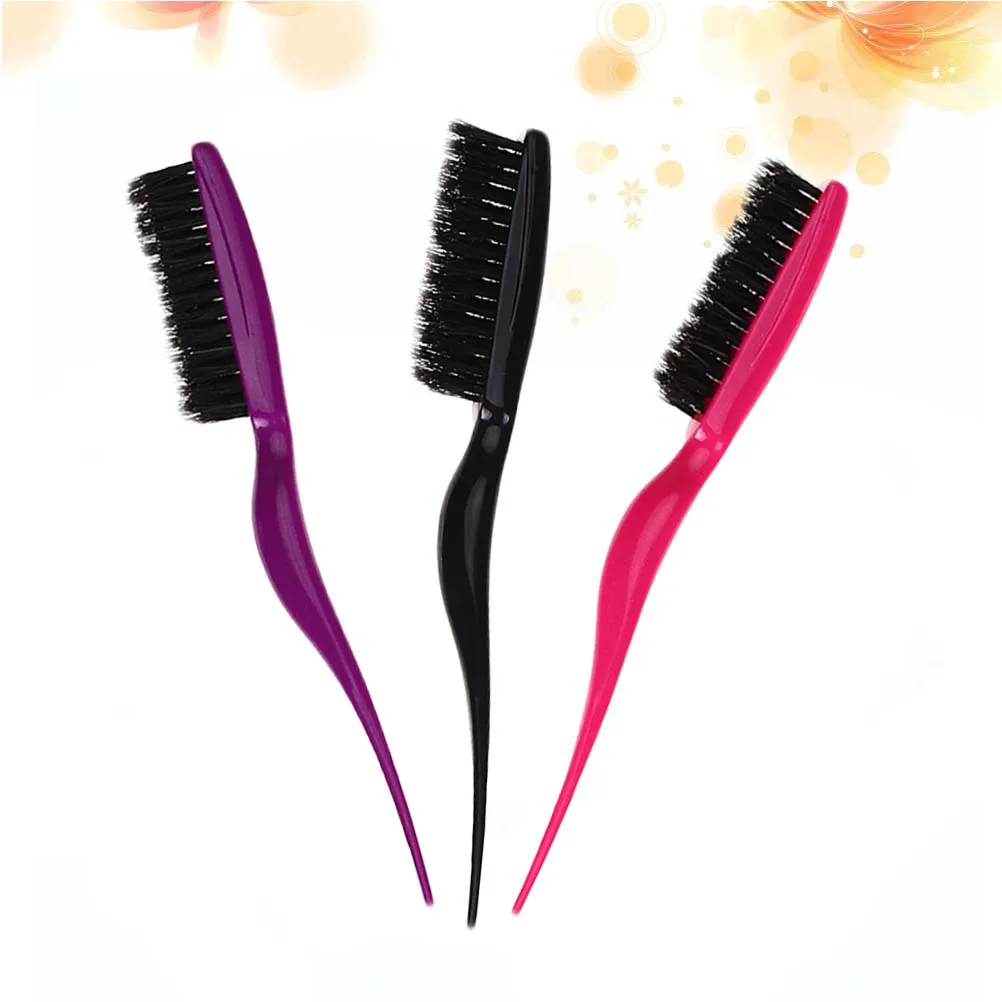 

3Pcs Pig Bristle Hair Comb Thin Handle Long Handle Hairbrush Salon Hairbrush Home Use Scalp Massage Black Red Purple