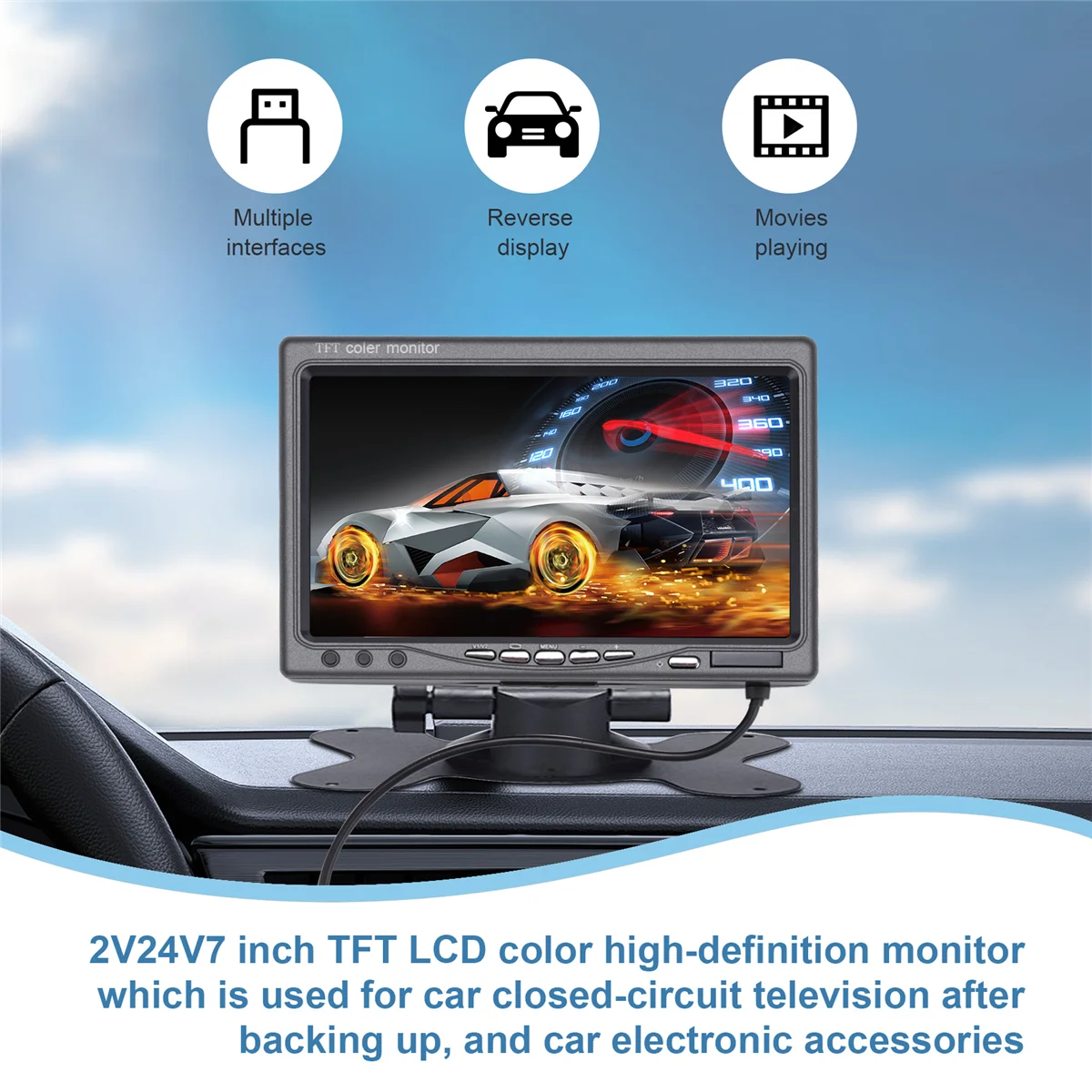 

ABND_12V-24V 7 Inch TFT LCD Color HD Monitor for Car CCTV Reverse Rear View Backup Camera Automotive Electronic Accessories