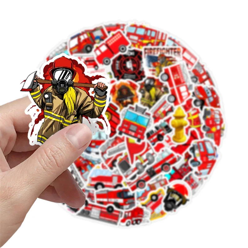 50 Pcs/Set Fire Truck Graffiti Sticker for Kids Notebook Hand Account Pencil Case Decoration Waterproof Label Stickers