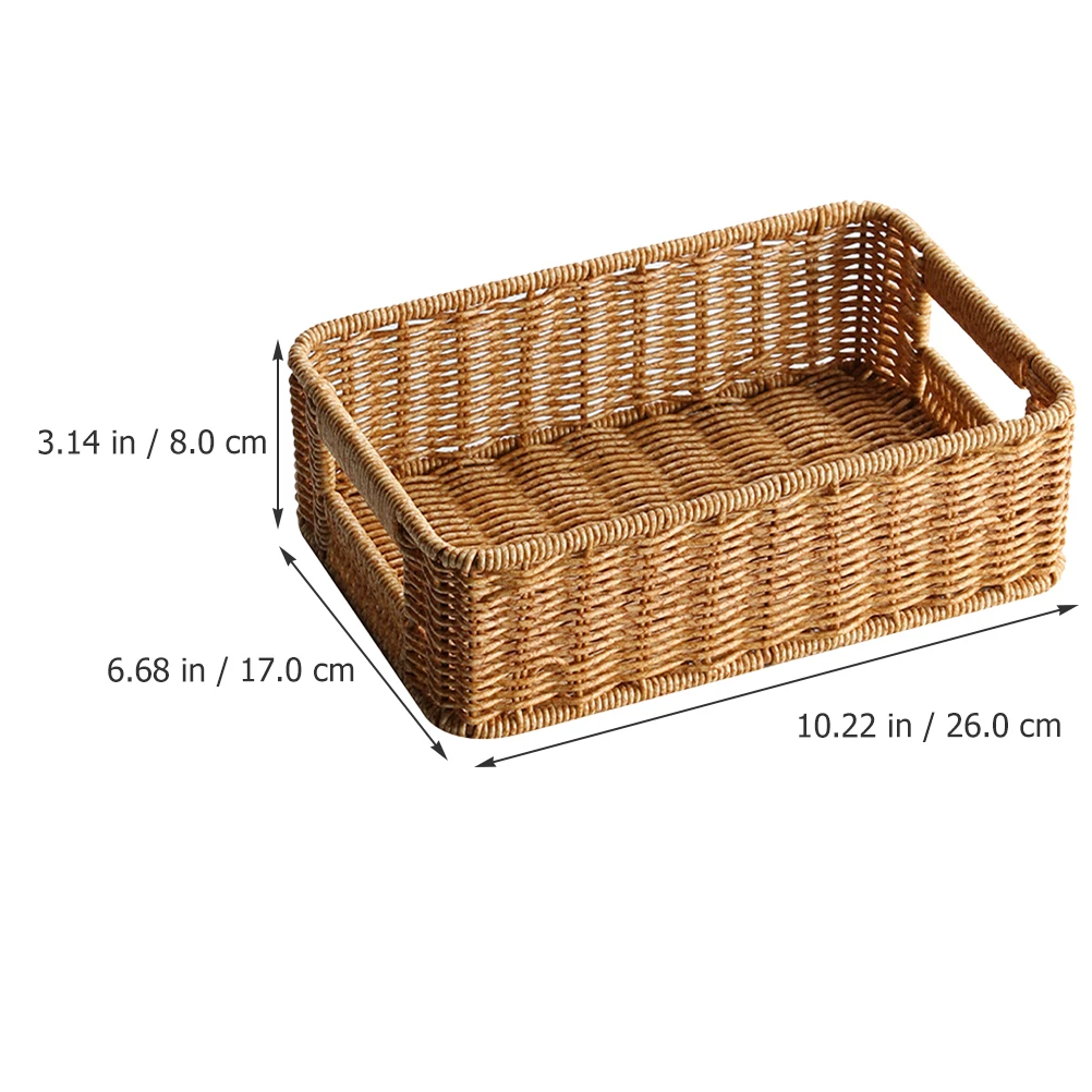 

Large Capacity Woven Storage Basket Double Handle Vintage Rattan Desktop Organizer Sundries Container Home Storage Bin