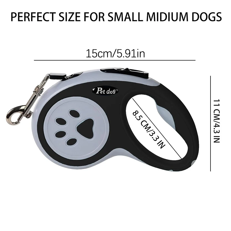 3M Retractable Dog Leash, Strong Nylon Tape Tangle-Free One-Handed Brake, Pause, Lock for Small Medium Dogs