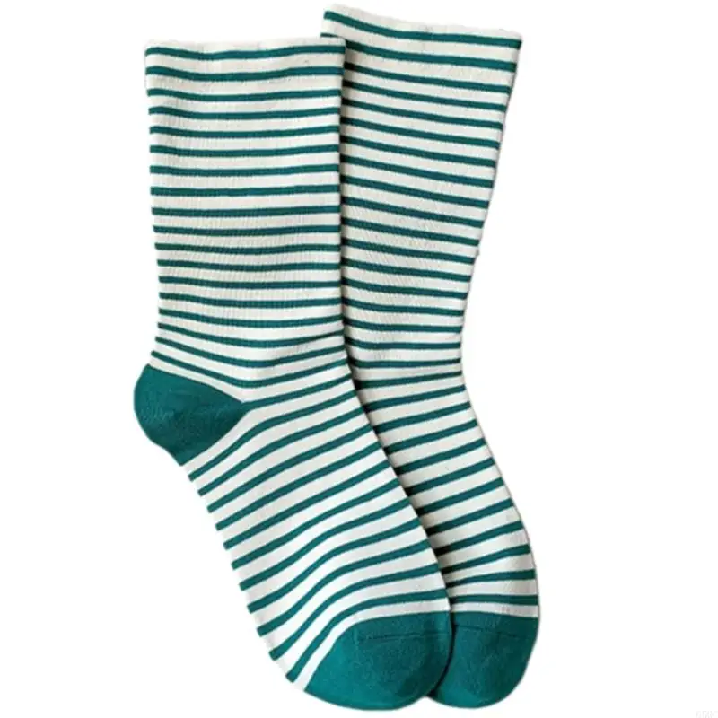 G5GC Women Japanese Korean Colorful Striped Cotton Middle Tube Socks Harajuku Aesthetic Students Athletic Middle Calf Socks