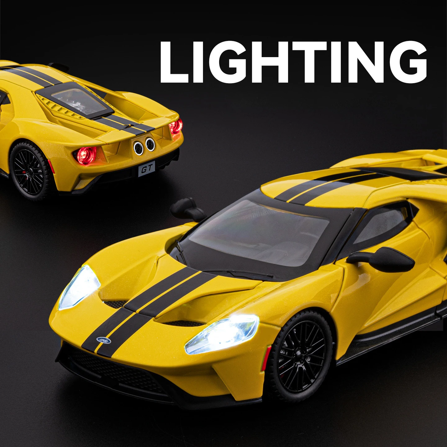 1:24 Ford GT Supercar coche en miniatura de aleación sonido y luz tirar hacia atrás juguete para niños coleccionables regalo de cumpleaños