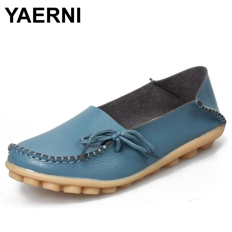 YAERNI-mocasines de cuero sin cordones para mujer, zapatos planos transpirables y cómodos para vestido, informales, a la moda