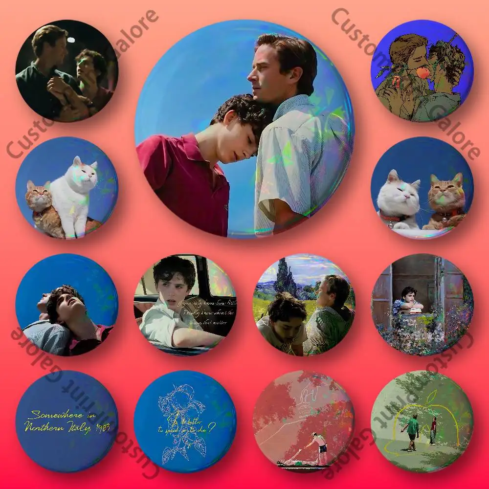 

C-Call me by your name Customizable Badge Tinplate Brooch Laser Film Lapel Pin for Decoration Party Small Gifts