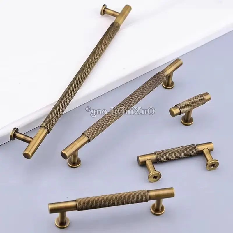 High-end 10PCS Solid Brass Knurled Furniture Handles Drawer Knobs Cupboard Wardrobe Closet Dresser Cabinet Door Pulls Handles