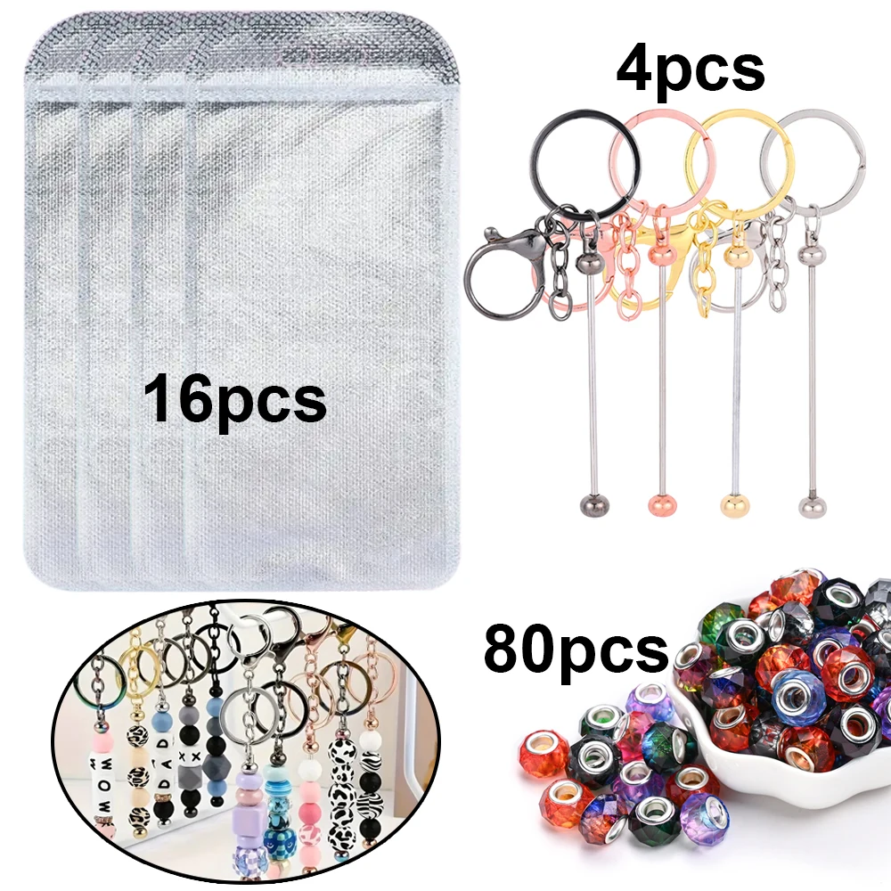DIY Perlen-Schlüsselanhänger Bastelset Metall-Schlüsselanhänger-Stäbchen mit Großloch-Kristallglasperlen Taschen-Set für Handwerk Schmuckherstellung Geschenk – Detail 6