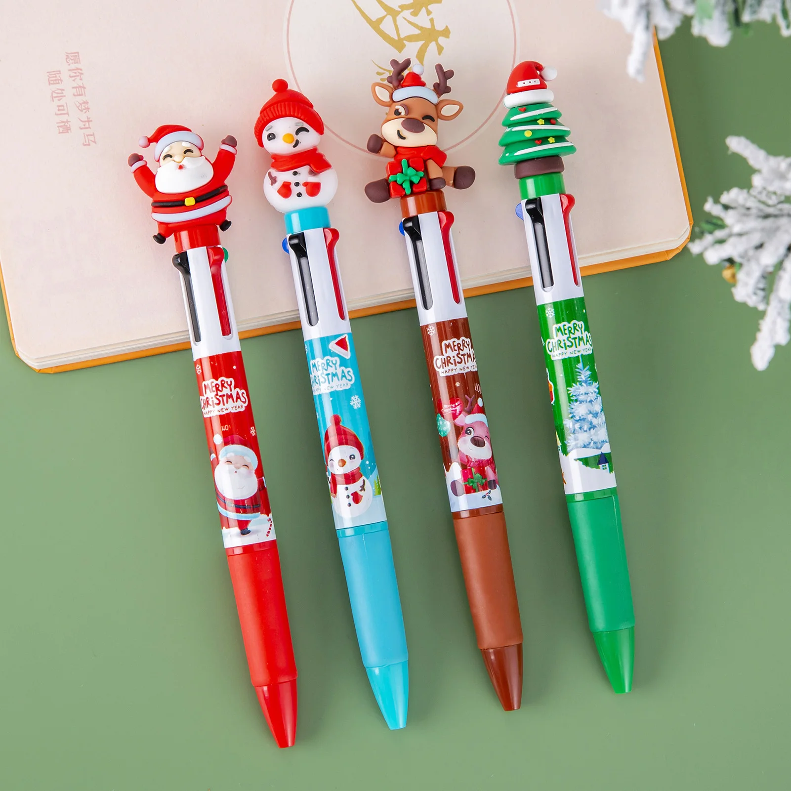 

Рождественская 4-цветная шариковая ручка, креативная рождественская тема, мини-портативная цветная ручка для праздничных ручек, сувениры для вечеринок