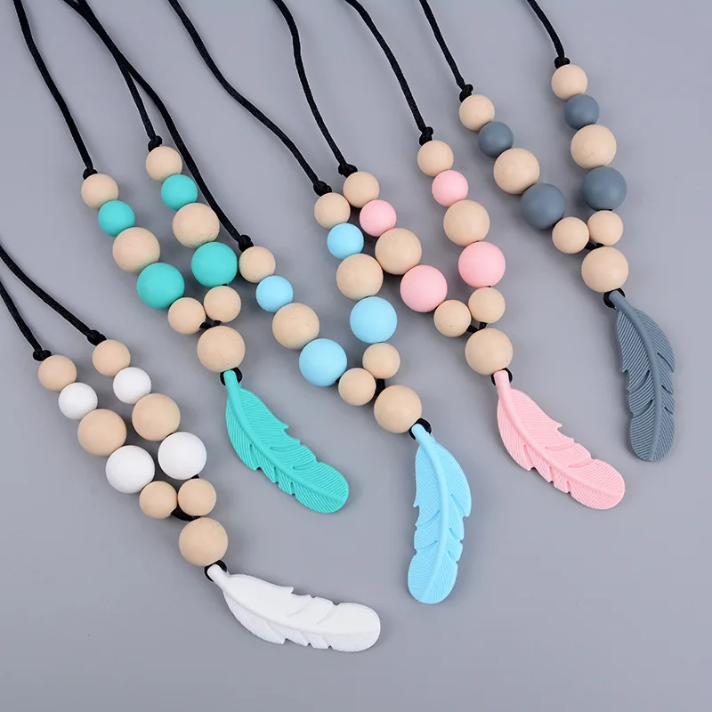 1pcs Silicone Pacifier Chain Leaves  Shape Silicone Baby Teether Necklace BPA Free Infant Nursing Teething Chewing Toy Pendants