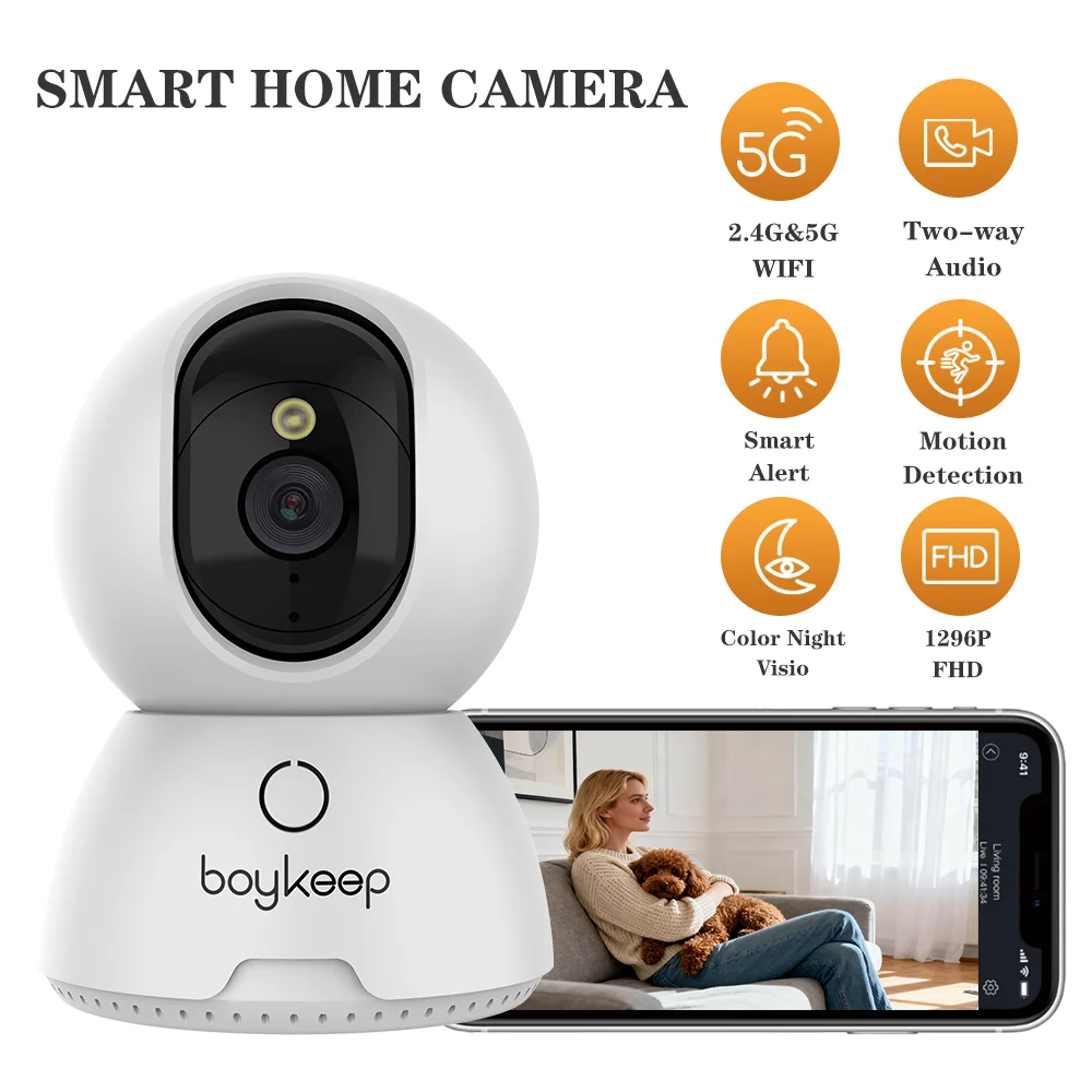 

Boykeep 2K HD Интеллектуальная камера с подвижной головкой, двухдиапазонный Wi-Fi, двухрежимное оповещение о ночном видении, внутренняя панорамная камера, локальное/попечь, облачное хранилище