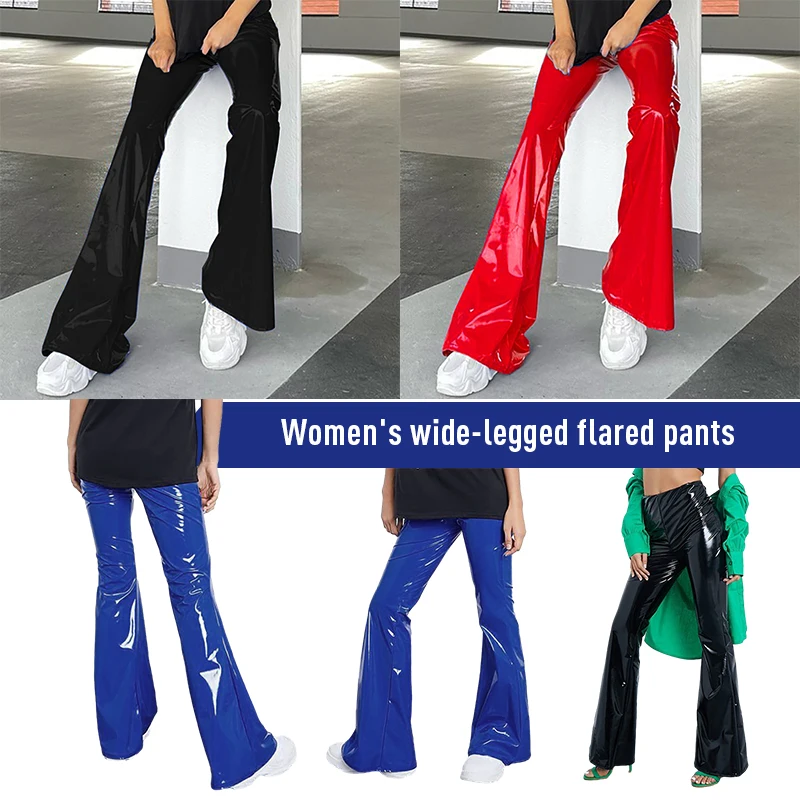 

Fall New Streetwear Women High Waist Faux Latex Leather Flare Pants Punk Skinny Slim Elastic Flared Trousers Party Club PU Pants