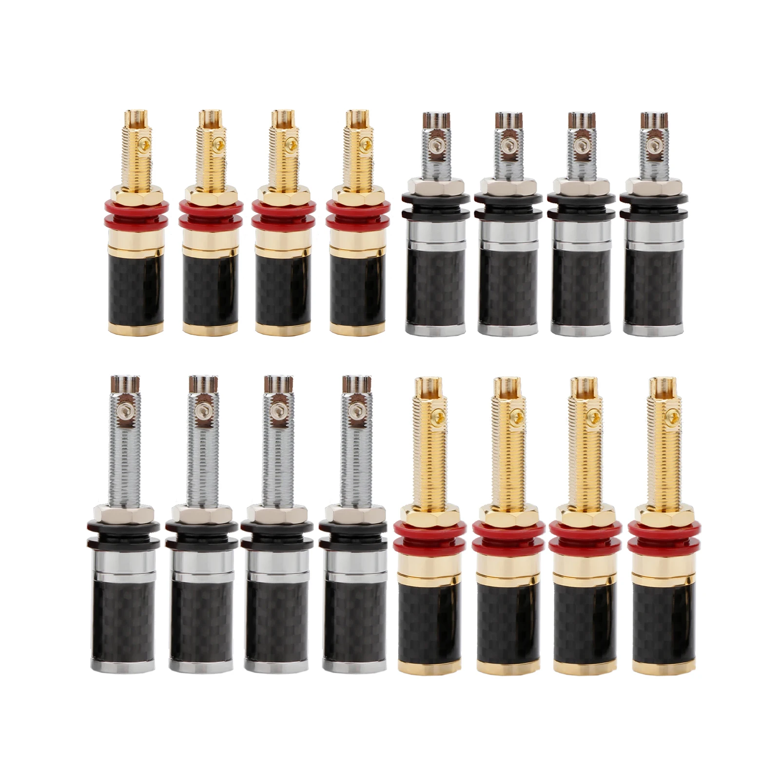 

HIFI 4Pcs High Quality Long/Short Terminal Connector Rhodium/Gold Plated Female Banana Jack Connector Speaker Binding Post