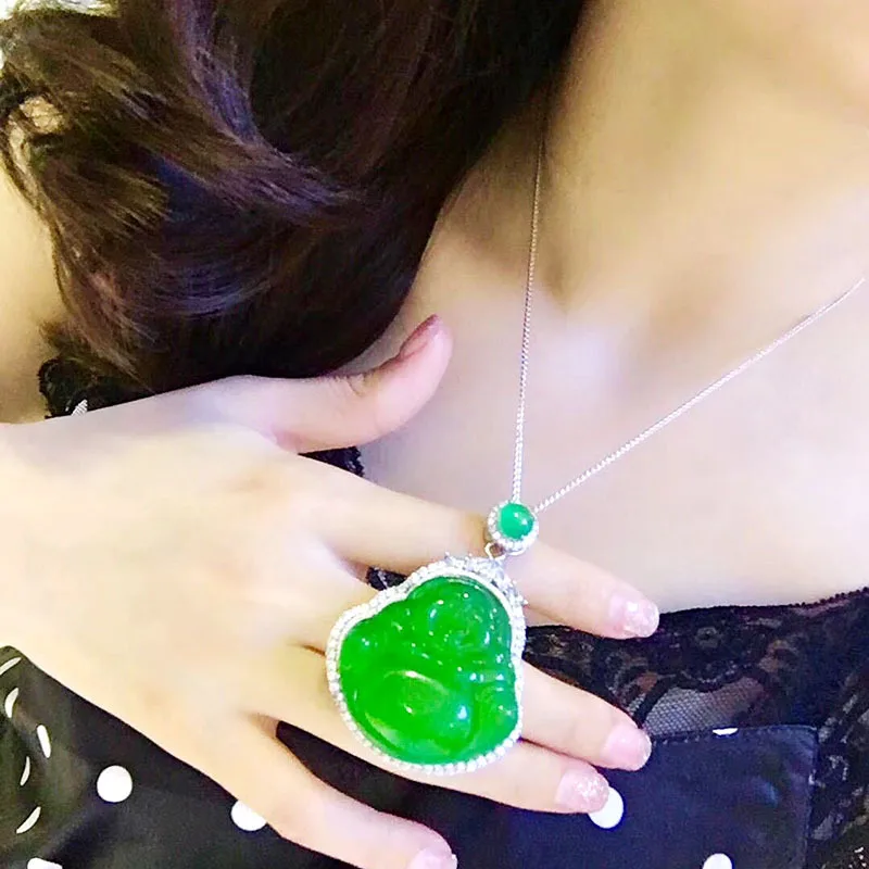 

Кулон Будды из халцедона, серебро 925, инкрустированный императорским зеленым большим животом, изумрудный улыбающийся бутон Майтрейи