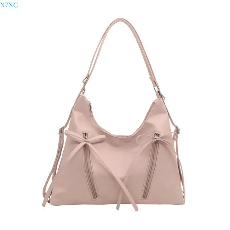 

X7XC Женская элегантная сумка через плечо на молнии с бантом из искусственной кожи, большой вместительный рюкзак, сумка через с