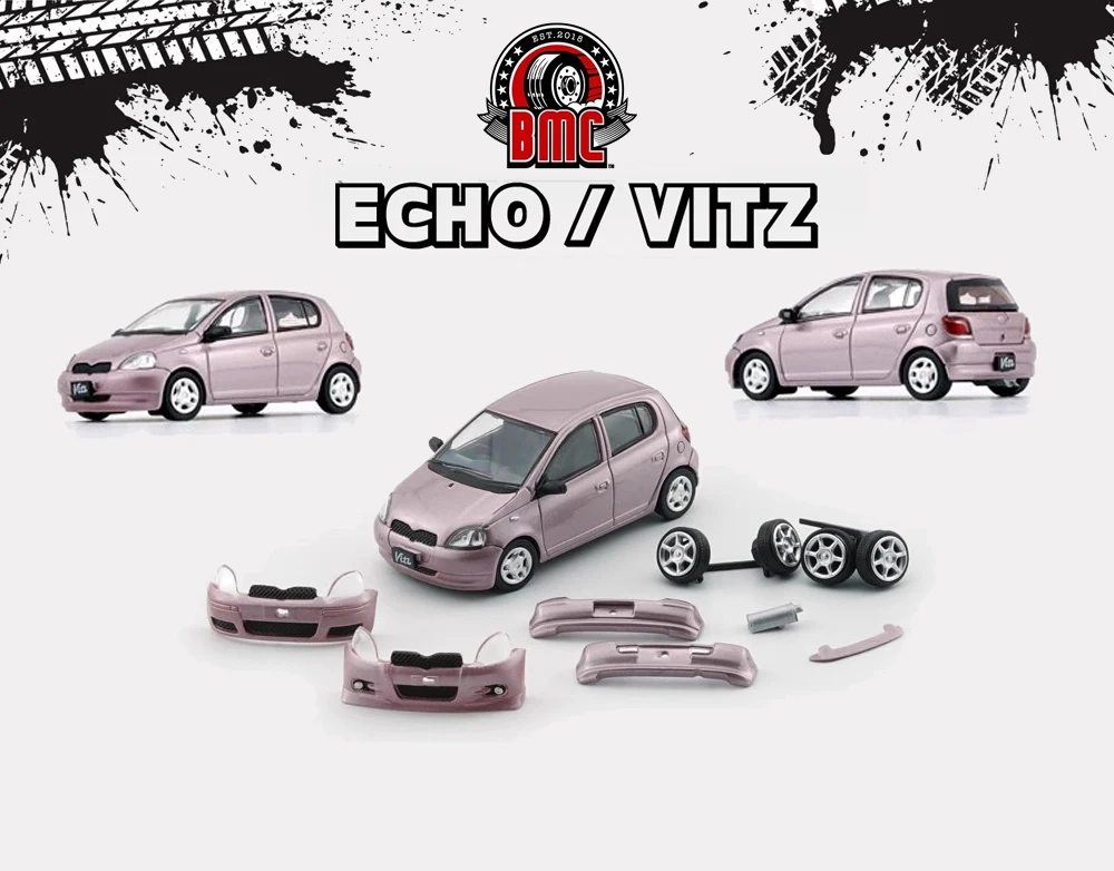 BMCreations 1:64 1998 Yaris  Echo  Vitz 5 doors - Pink Diecast Alloy Toy Cars Simulation Model For Collection gift