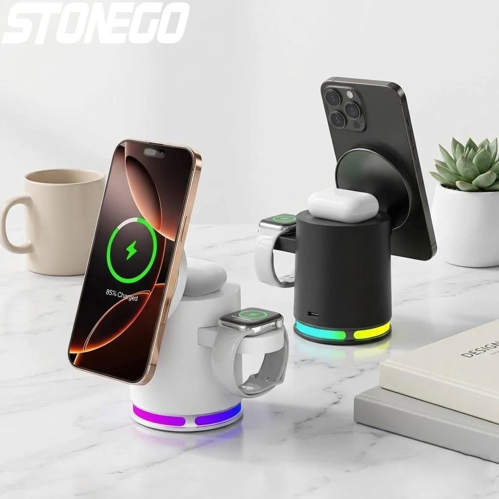 

Магнитная беспроводная станция быстрой зарядки, совместимая с iPhone 12, 13, 14, 15, 16, Apple Watch, AirPods и устройствами Samsung