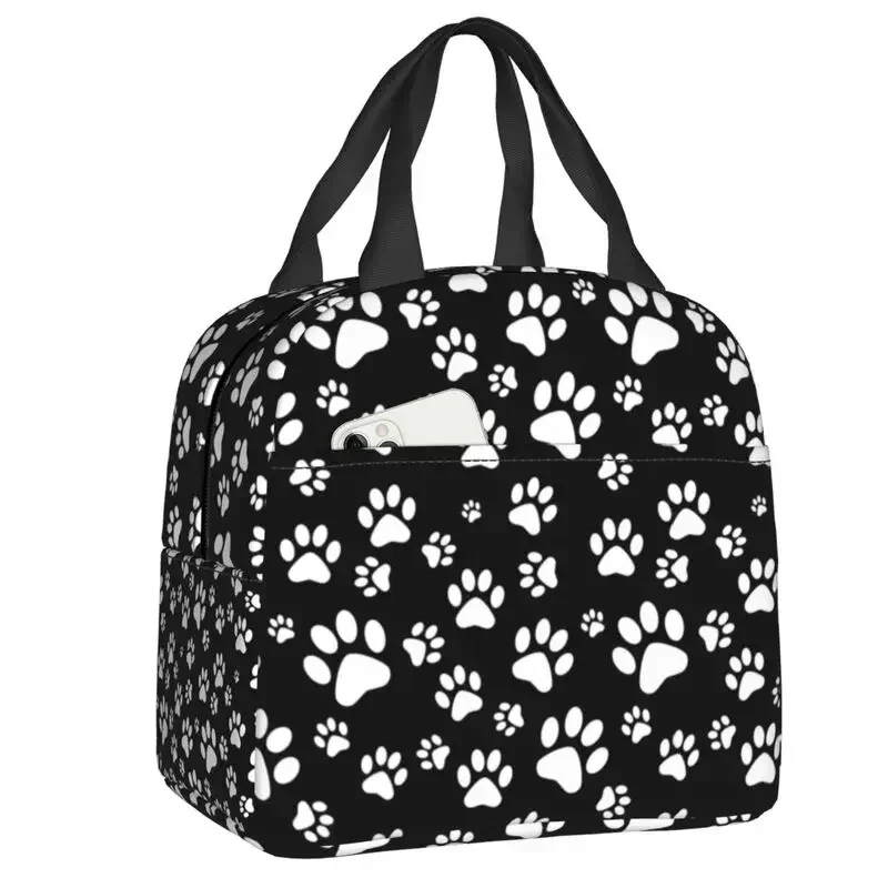 Dog Paw Print Love Pattern Lun Box for Women Animal Footprint Cooler Thermal Food Insulated  Bag Picnic Tote Bags