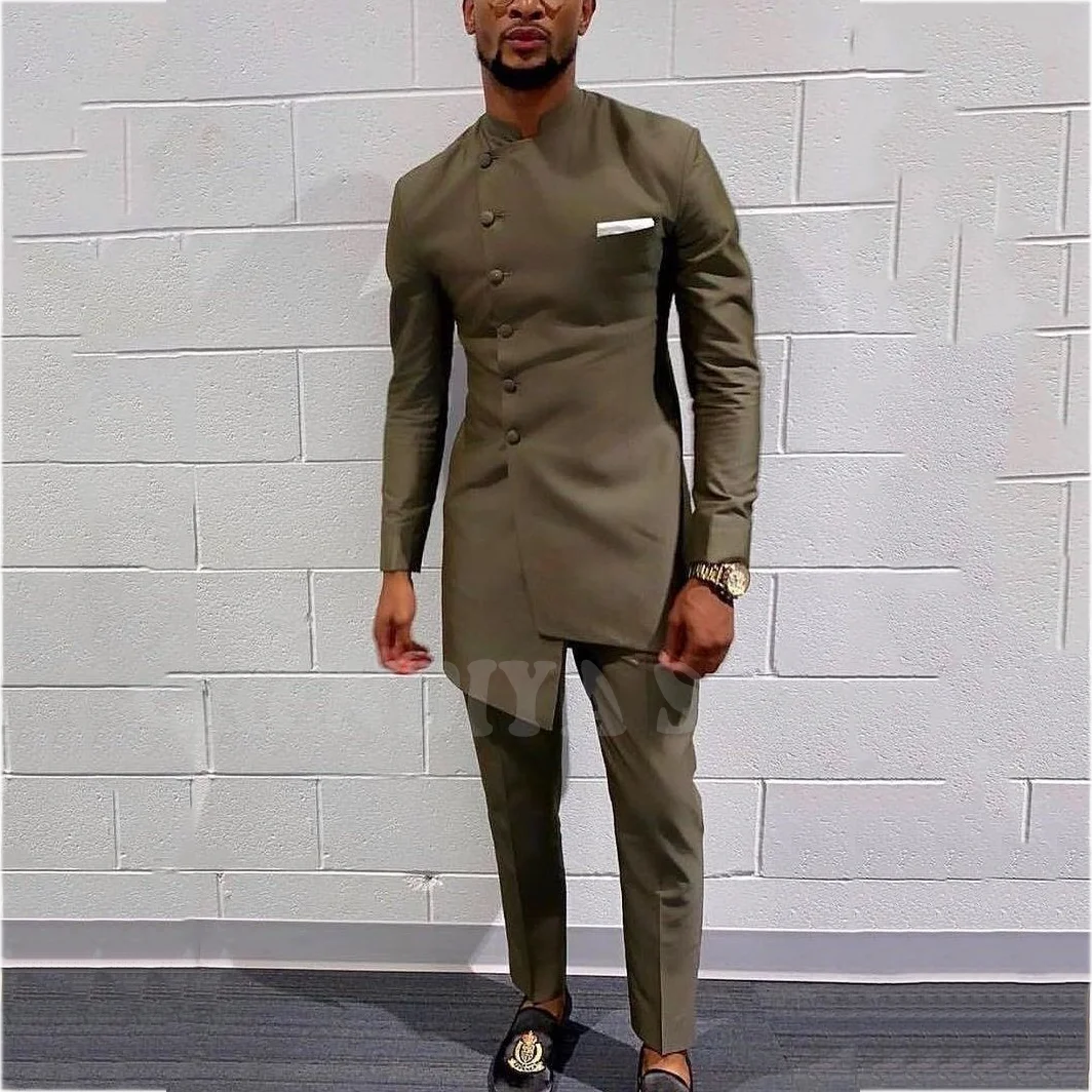 بدلة ضيقة عصرية ذات طية صدر السترة للرجال طقم ملابس أنيق بصدر واحد مكون من قطعتين ملابس رسمية للحفلات والأعمال غير رسمية للرجال