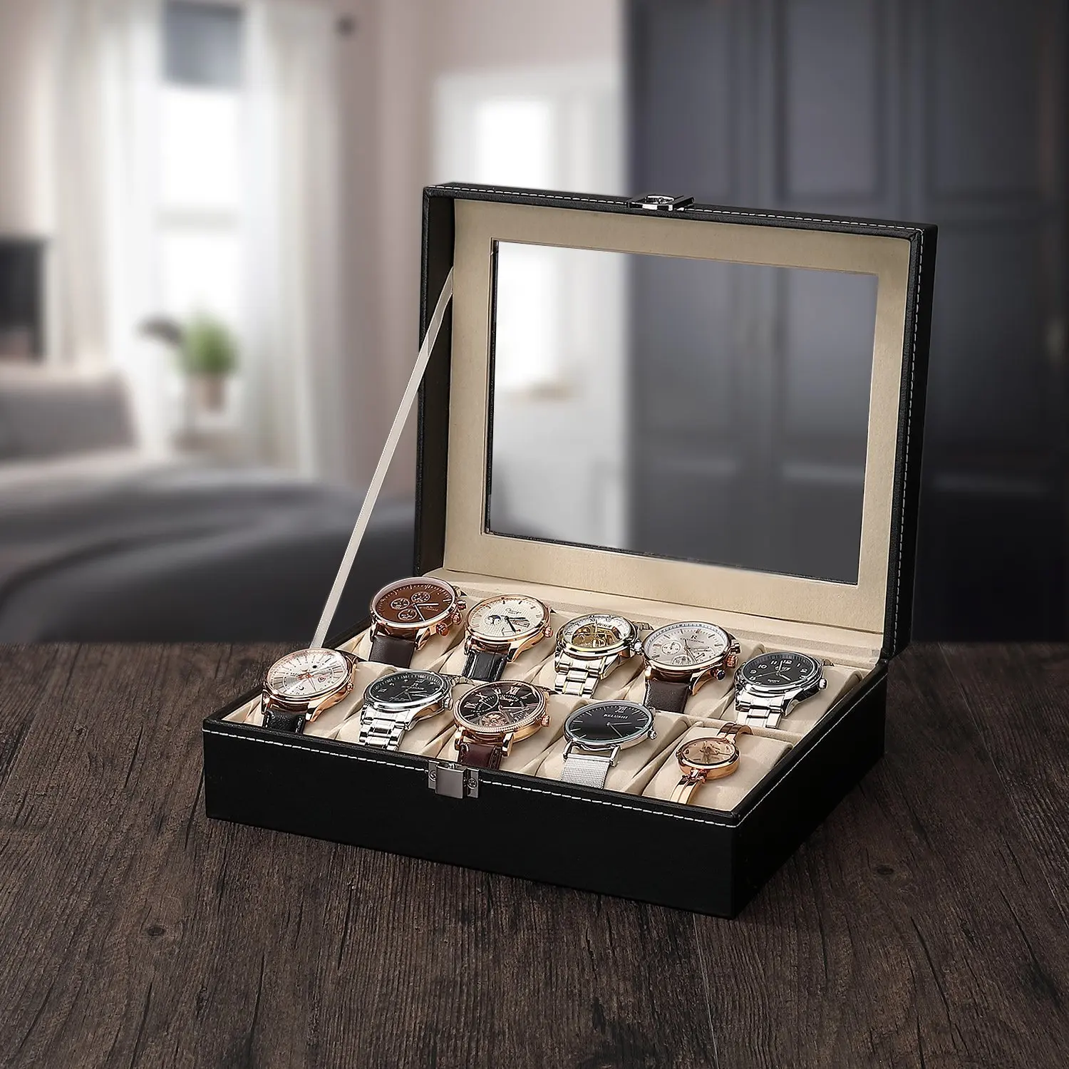 DELESYS 2/3/4/5/6/8/9/10/12/20 Slots Household Multi Functional Watch And Jewelry Storage Box  PU Leather Watch Display Case