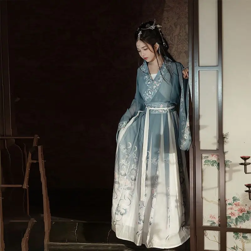 Hanfu ruhát Nők chinesa Ősök Hagyományos hanfu Farsang Hercegnő cosplay Viselet színpadon hanfu blue&red Tánc ruhát