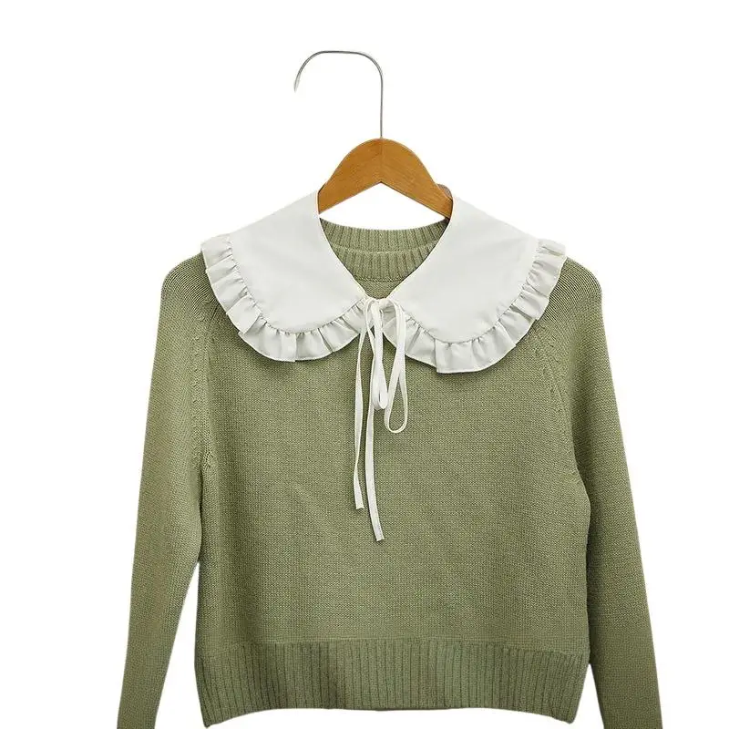 Weißer Schal für Puppen, falscher Kragen für Damen und Mädchen, mit Rüschenbesatz, abnehmbarer Halbhemdkragen, Bluse mit Schnürband. – Detail 8