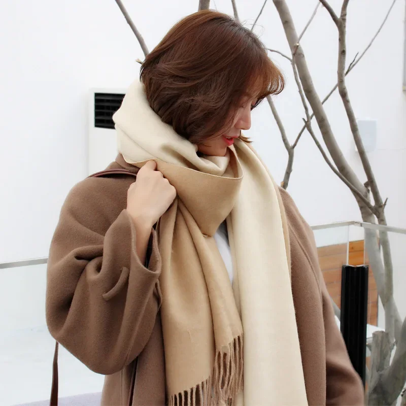 New Arrival Korean Export Women's Long Cashmere Scarf Double-Sided Color Block Shoulder Wrap Warm Neck Protection Motorcycle Hel